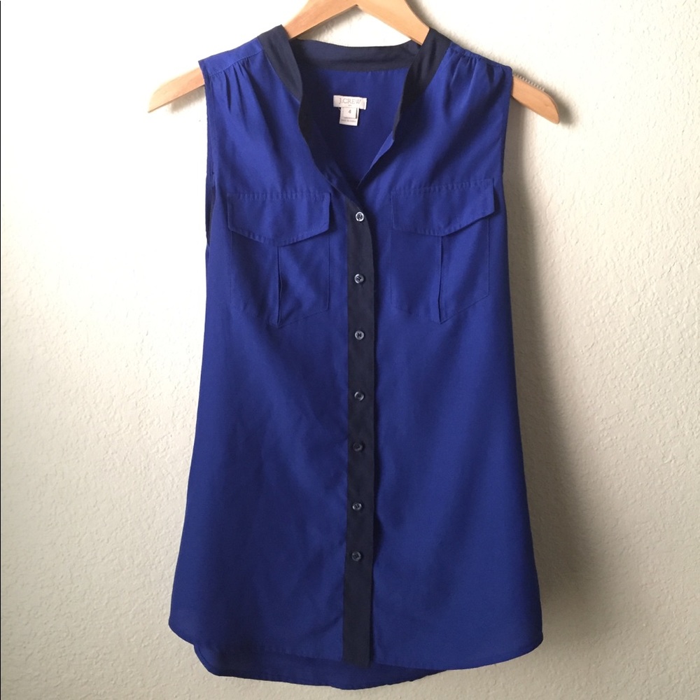 JCrew Factory Blue Button Down Blouse Tank Top